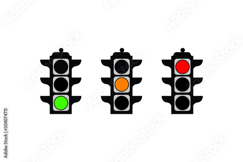 Set of traffic light in red, green, yellow. Icon sign isolated on white background.
