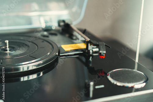 Close up shot of a vintage record player