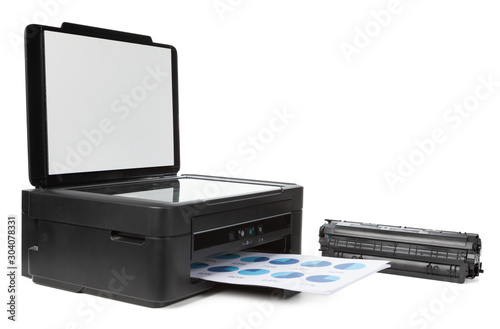 Multi purpose home printer isolated on white background