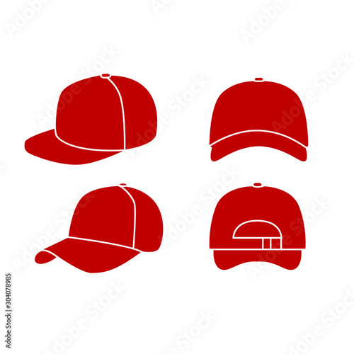 Photography set of red Baseball hat logo icon design vector illustration