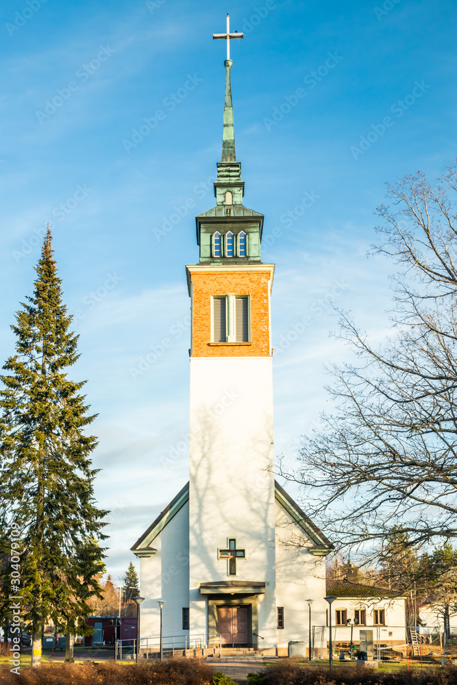 Myllykoski church at beautiful autumn day, Finland.
