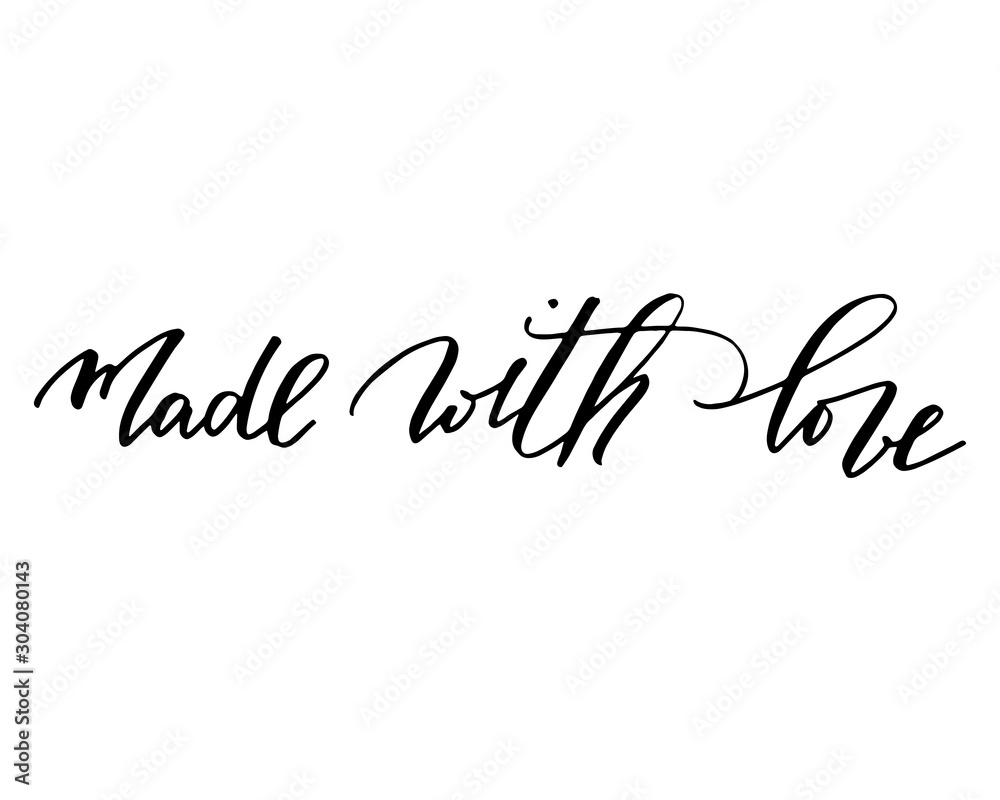 Made with love handwritten text label print vector. Phrase text made with love handwritten lettering script vector. Made with Love handwritten inscription. Hand drawn lettering quote. 
