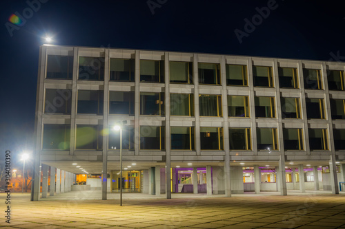 Night view of beautiful building of City Hall in the center of Kouvola, Finland. photo