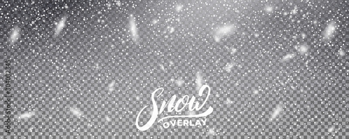 Snow background overlay. Realistic snow. Winter Christmas and New Year snow decoration