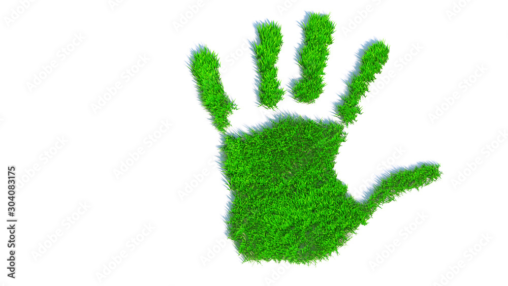 Concept or conceptual green grass handprint isolated on white background. A metaphor for ecology, environment, recycle, nature conservation, pring or protection against global warming 3d illustration Concept or conceptual green grass handprint isolated on white background. A metaphor for ecology, environment, recycle, nature conservation, pring or protection against global warming 3d illustration