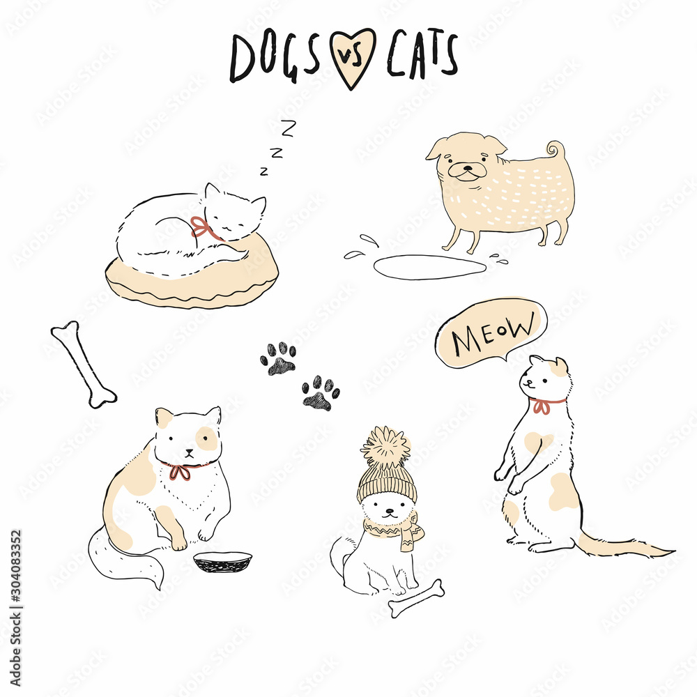 Dogs VS Cats Stickers. Vector illustration.
