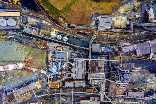 environmental pollution by factory for the production of copper in an open way, an environmental catastrophe , Urals, krabach view from the drone