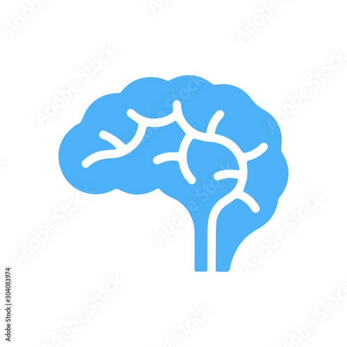 A conceptual illustration of a glowing blue human brain. Could be a concept for a brainstorm or intelligence