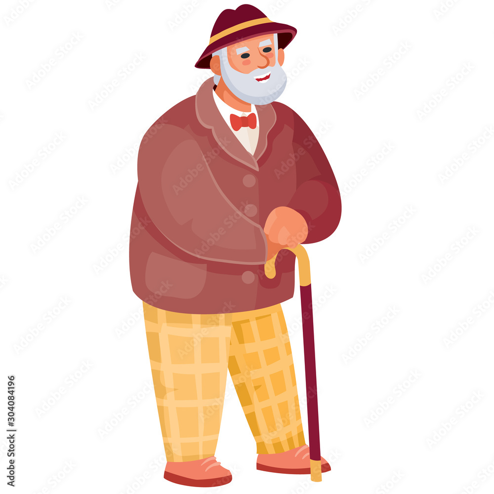 Old Man Walking with a Cane, vector illustration Stock Vector | Adobe Stock