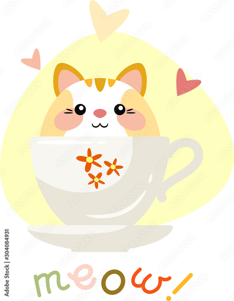 Cute kitten sitting in a cup. Vector illustration. Eps 10 Cute kitten sitting in a cup. Vector illustration. Eps 10