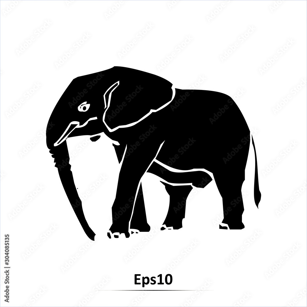 Elephant icon. Vector silhouette illustration isolated on white background. EPS10