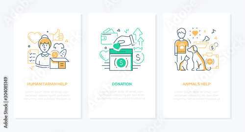 Volunteering concept - line design style banners set