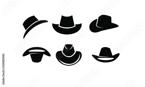 Photographie set of black Cowboy hat logo icon design vector illustration