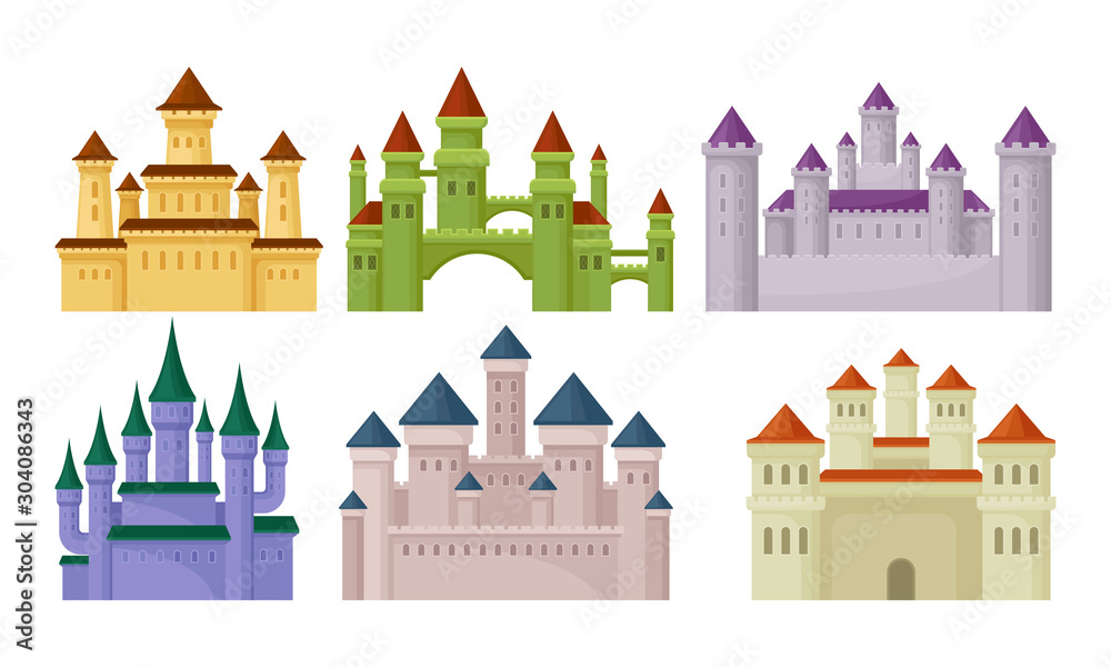 Castles and Fortresses Vector Set. Medieval Buildings Collection