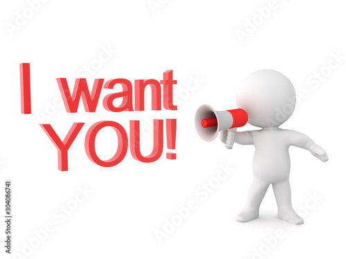 Foto 3D Character with loudspeaker saying I want YOU !