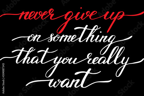 Inspirational phrase never give up in something that you really want handwritten text vector