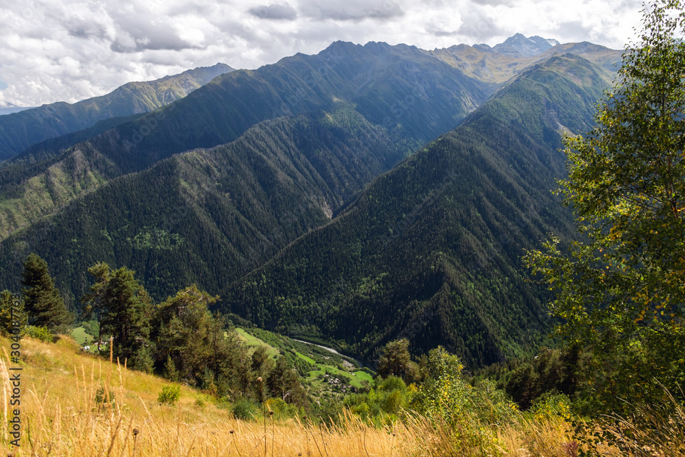 Mountains of Svaneti Geaorgia, forest in summer or autumn time
