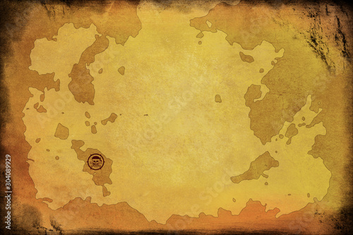 Billede på lærred Shabby pirate treasure map depicted on old paper