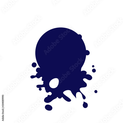 Dripping circle dark blue icon. Liquid paint flows. Melted logo. Current paint, stains. Mockup of blank. Template ink round blot. Vector illustration isolated figure. For design and branding.