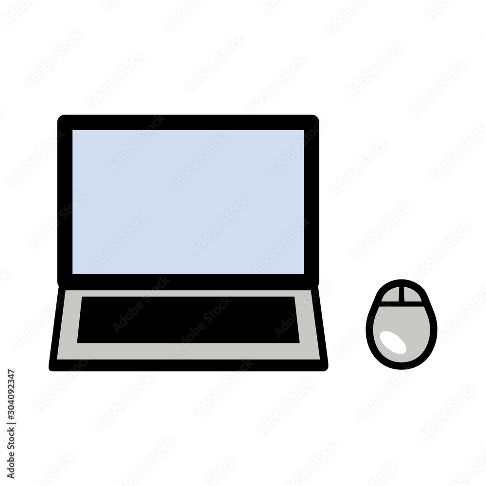 シンプルなノートパソコンとマウス