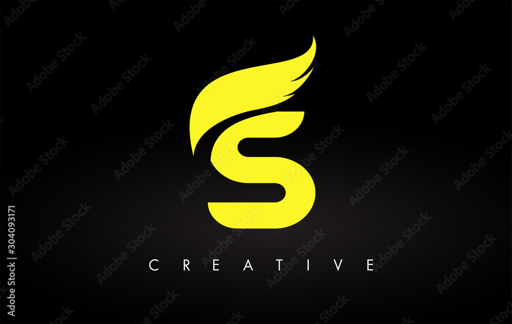 Obraz premium Letter S logo with Yellow Colors and Wing Design Vector