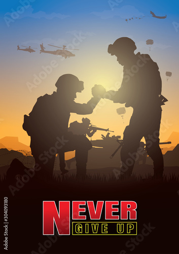 Military vector illustration, Army background, soldiers silhouettes.
