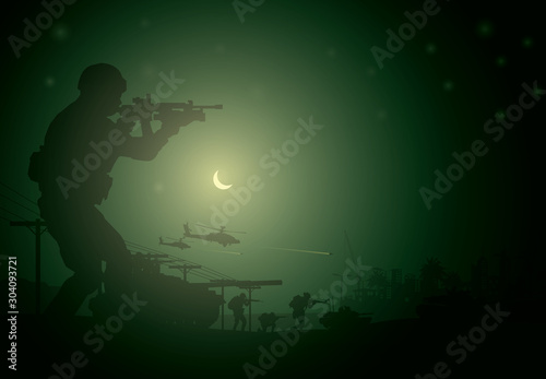 Military vector illustration, Army background, soldiers silhouettes.