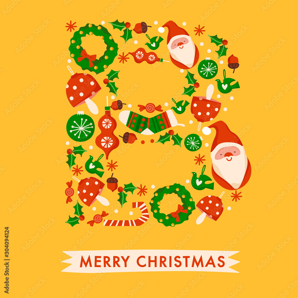 Holiday Alphabet collection for card design : Christmas elements forming a shape of uppercase letter : Vector Illustration Holiday Alphabet collection for card design : Christmas elements forming a shape of uppercase letter : Vector Illustration