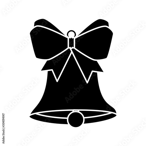 silhouette of bell christmas decoration with bow ribbon vector illustration design