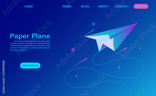 paper plane on blue background. business modern web banner. isometric vector