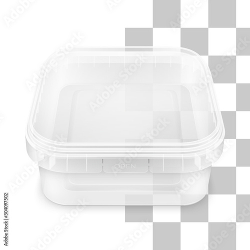 Vector transparent low rectangular empty plastic bucket. Top view.