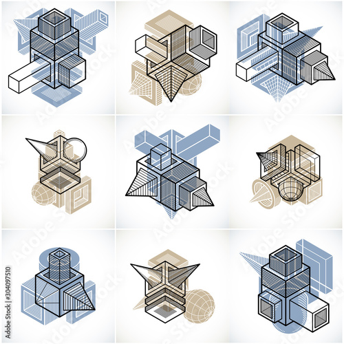 Abstract constructions vector set, dimensional designs collection.