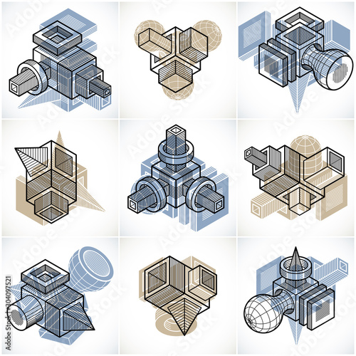 3D engineering vectors, collection of abstract shapes.