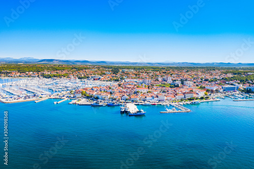 Croatia, town of Biograd on the Adriatic sea, aerial view of marina and historic town center