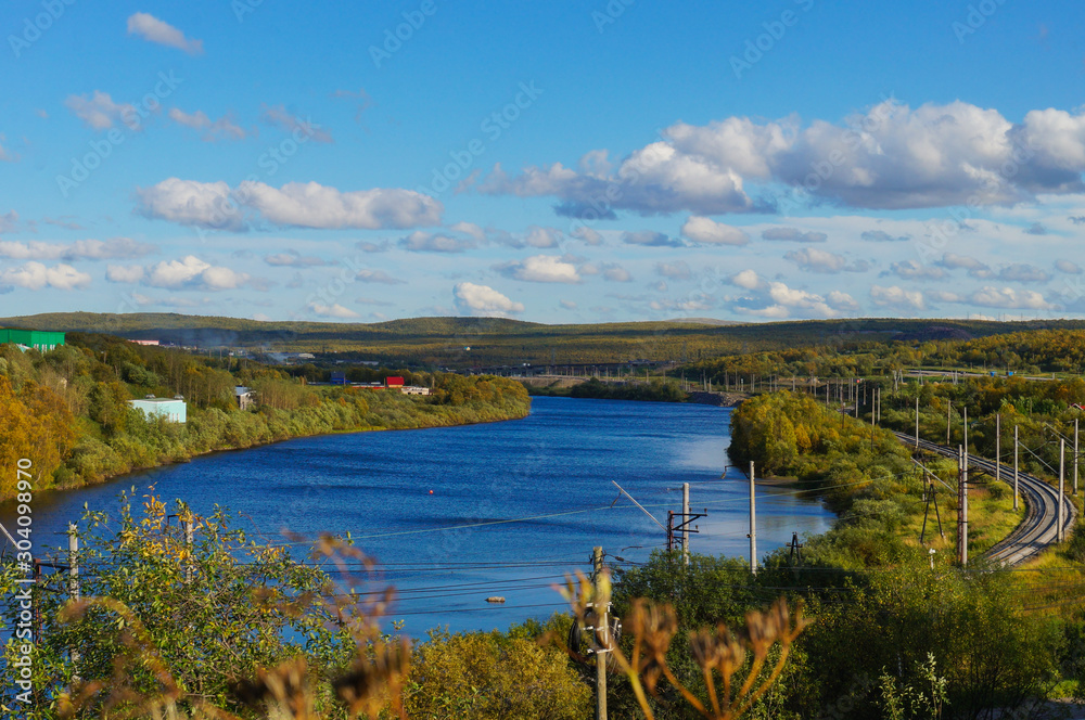 Fototapeta premium landscape with river and blue sky