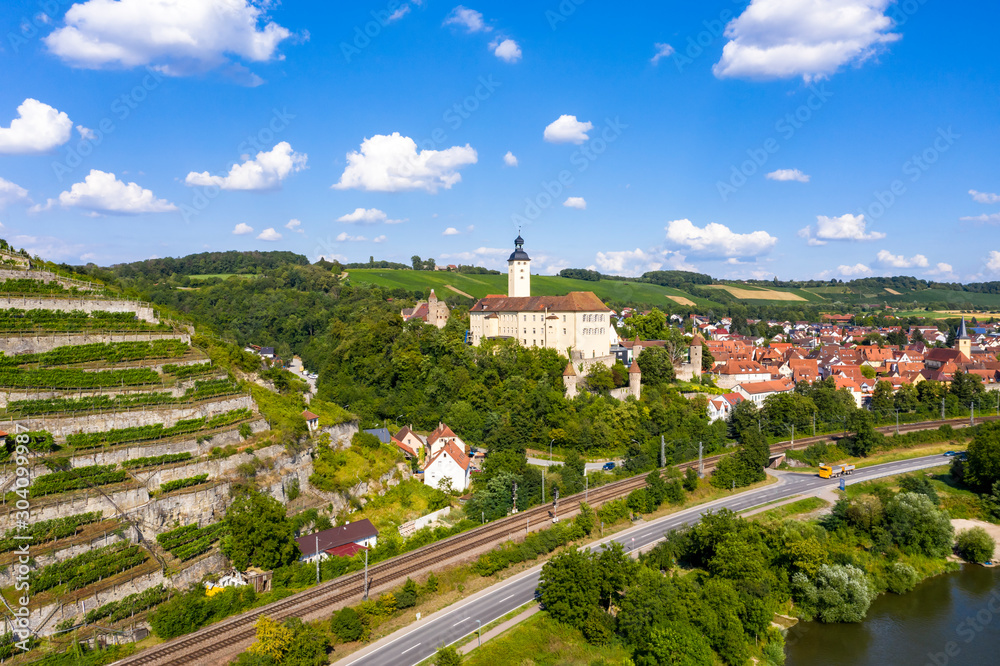 Aerial view, Horneck Castle, Castle of the Teutonic Knights, Gundelsheim, Odenwald, Baden-Württemberg, Germany,