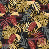 Trend seamless pattern with tropical plants and leaves. Jungle leaves seamless vector floral pattern background. Exotic wallpaper, Hawaiian style. Summer background with exotic leaves.