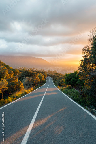 Beautiful sunset over a mountain road in Mallorca