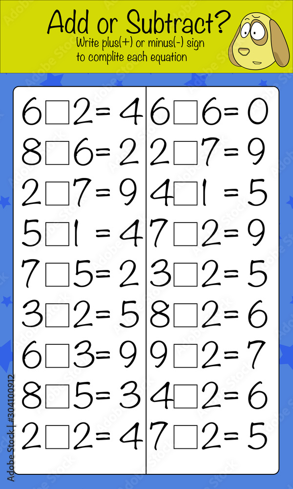 Math puzzle game for children. Complite each equation. Preschool ...