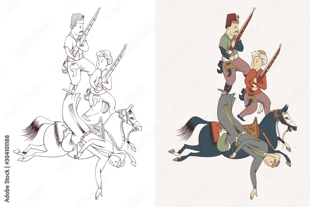 Fototapeta premium Miniature people and ottoman art, horse