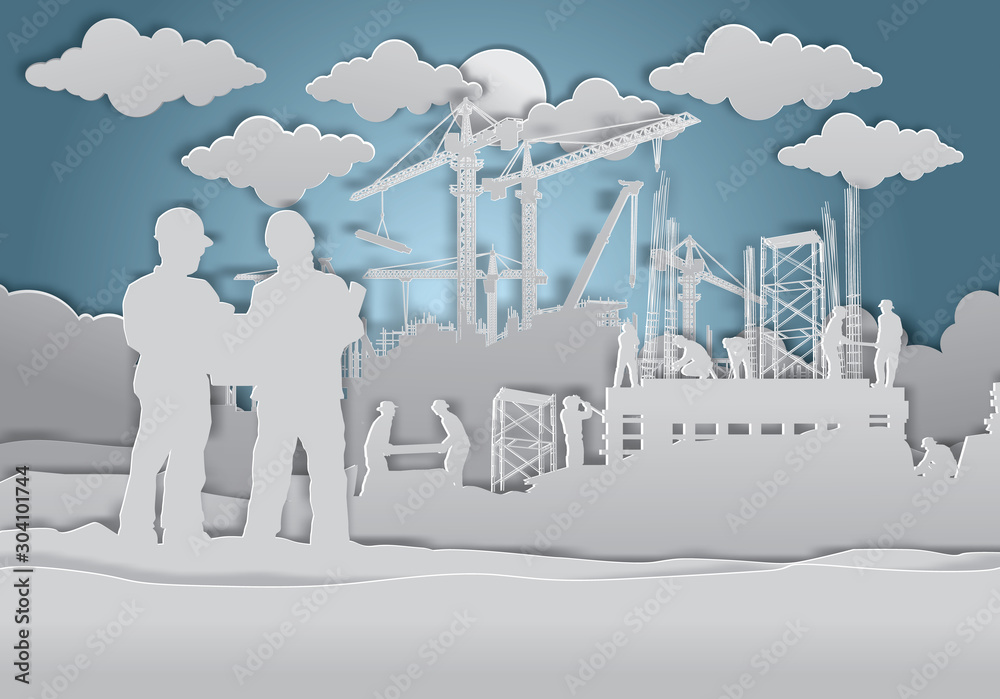 Obraz premium Construction silhouette vector background, Paper art style.