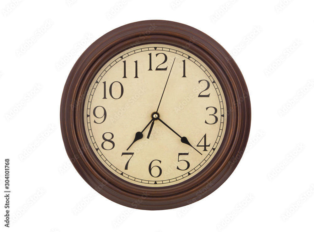 Round brown wall clock isolated on white background Round brown wall clock isolated on white background