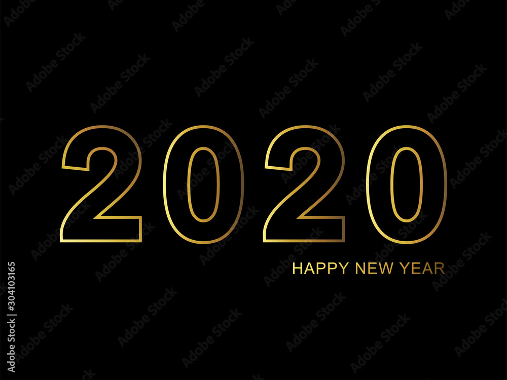 Happy new year 2020 logo design, with gold light effect. Isolated on background. Happy new year 2020 logo design, with gold light effect. Isolated on background.