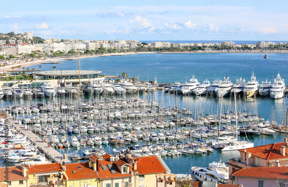Old town La Croisette of Cannes and harbour, France