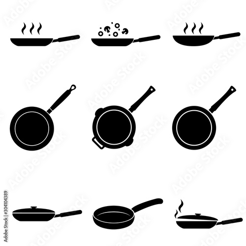 Frying pan icon, logo isolated on white background. Cooking in a frying pan, Roasting food