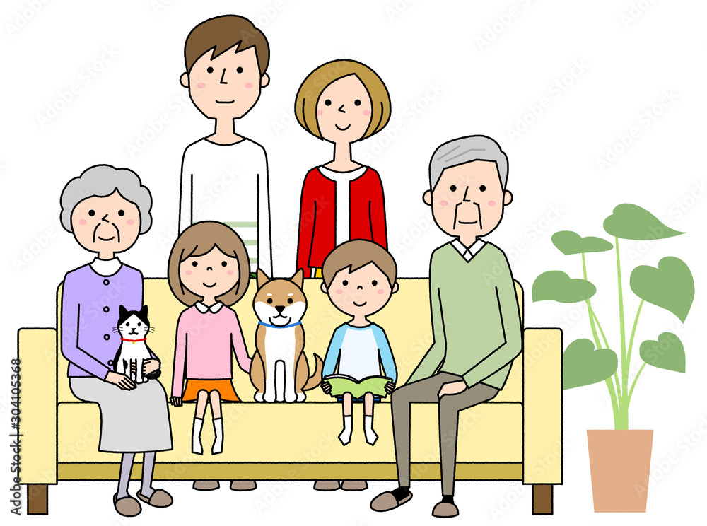 家族　三世代　ソファー