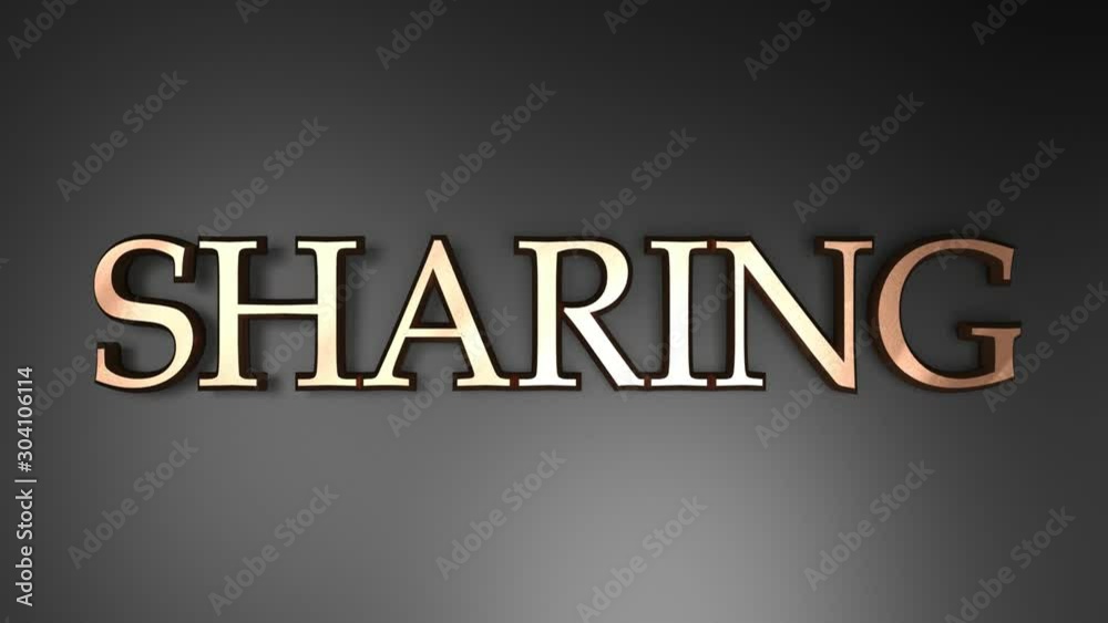 The write SHARING in satin copper letters on black glossy surface, with two horizontal lines going from one side to the other and back - 3D rendering video clip The write SHARING in satin copper letters on black glossy surface, with two horizontal lines going from one side to the other and back - 3D rendering video clip