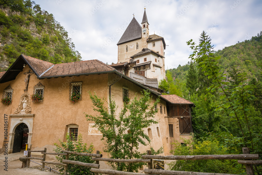 Obraz premium The medieval sanctuary of San Romedio. Non Valley, Trento province, Trentino Alto-Adige, Italy, Europe