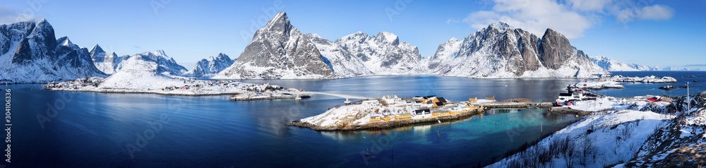 Little fishing village Sakrisoy on Lofoten islands during a beautiful winter day