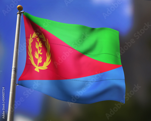Cuadro en lienzo Eritrea flag waving in blue sky